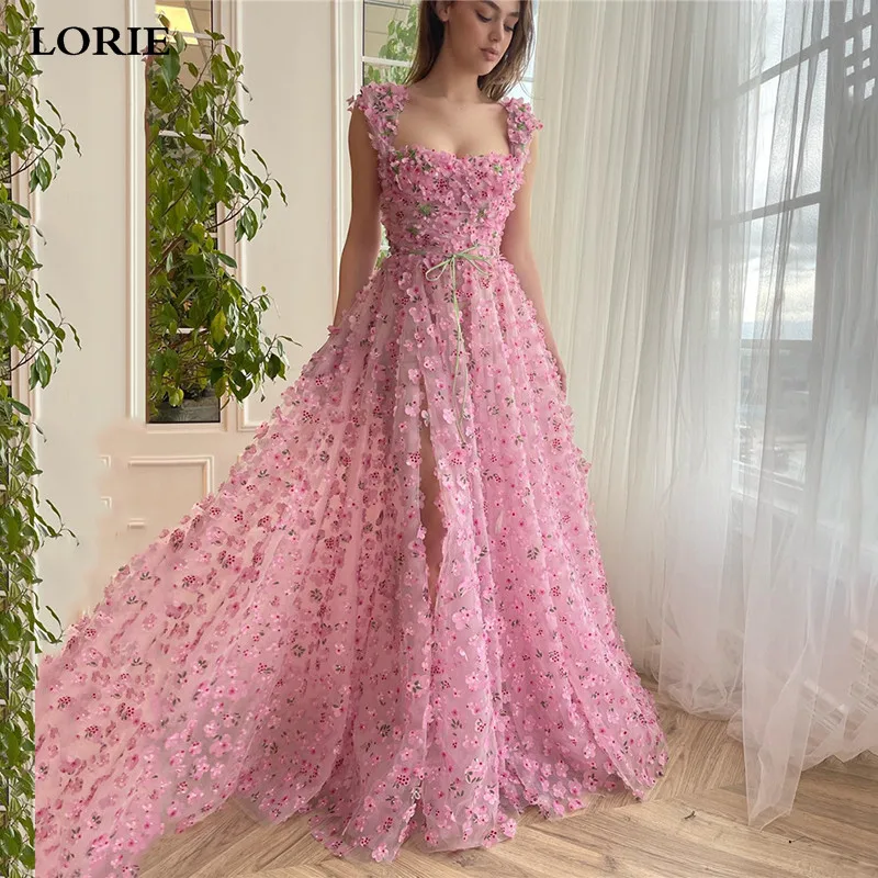 Top Trends: LORIE Fairy Prom Dresses A Line Square Neck Floral 3D Flowers Party Dress Side Split Prom Party Gowns 2023 Shoppable Styles