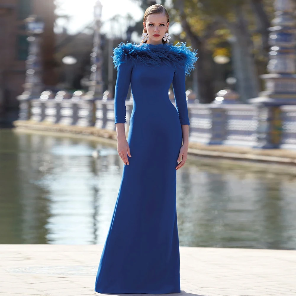 Top Trends: Elegant Mermaid Mother Of The Bride Dresses For Weddings O Neck 3 / 4 Sleeves Wedding Party Gowns Fur Floor-Length فساتين السهرة Shoppable Styles