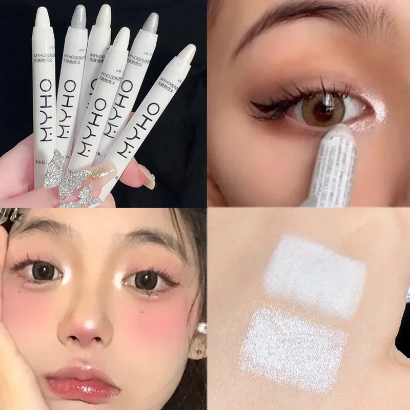 Top Trends: Pearlescent White Lying Silkworm Highlighter Pen Waterproof Pearl Sliver Brighten Eyes Glitter Matte Eyeshadow Stick Face Makeup Shoppable Styles - Image 2