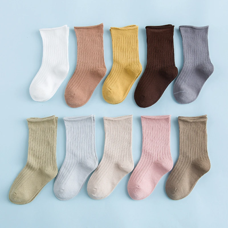 Top Trends: 5 Pairs Kids Ribbed Socks Baby Socks Solid Baby Cotton Beauty Candy Colors Warmers Socks Boys Girls Children Clothes 0-10 Y Shoppable Styles