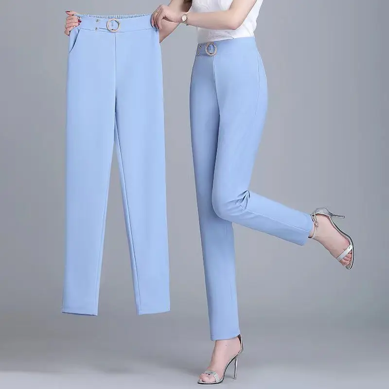 Top Trends: Office Lady Elegant Solid Straight Pants Spring Autumn Women Pockets High Waist 4XL Korean Female Fashion Pencil Trousers 2022 Shoppable Styles