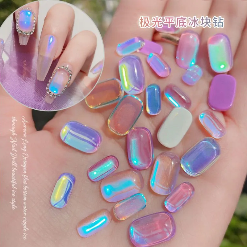 Top Trends: 10PCS Ice Cube Shape Nail Art Shiny Diamond Aurora Crystals Rhinestones 3D Strass Charm Glass Manicure Nail Accessories Gem Shoppable Styles