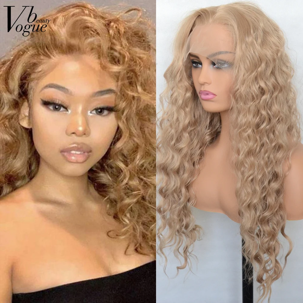 Top Trends: Voguebeauty Honey Blonde Synthetic Lace Front Side Part Curly Wigs Heat Resistant Fiber Natural Hairline Cosplay For Women Shoppable Styles