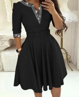 Top Trends: Dress For Women Streetwear 2023 Autumn And Winter Elegant Waist Wrapped Mid Long Sleeve Solid V-Neck Fashion Dresses With Belt Shoppable Styles