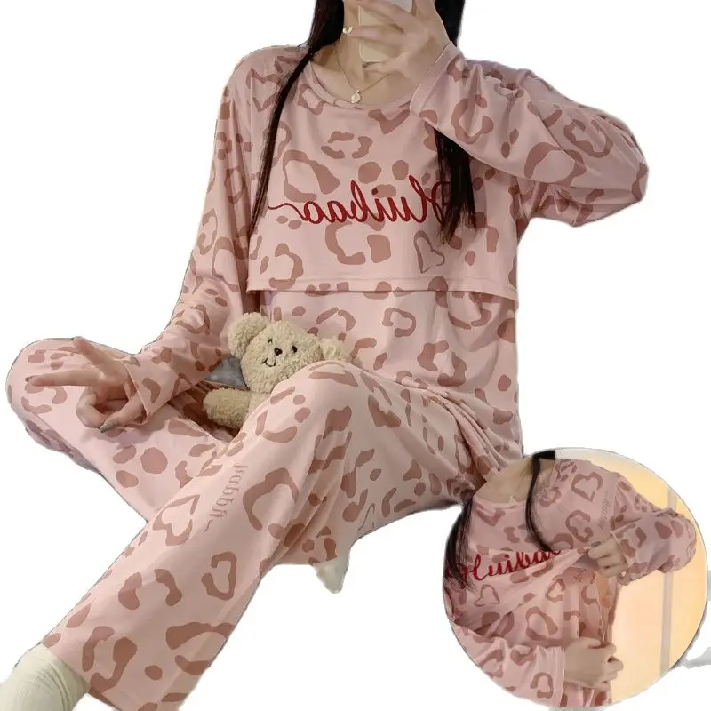 Top Trends: 2024 Spring Fashion Maternity Pajamas Suits For Nursing Long Sleeve Leopard Patterns Lactation Clothes Set Breastfeeding Twinset Shoppable Styles