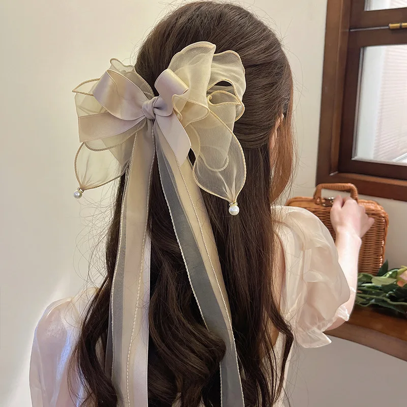 Top Trends: Fashion Chiffon Bow Hair Clip Women Big Elegant Hairpin Barrettes Girls Solid Color Ponytail Clip Hair Accessories Headwear Gift Shoppable Styles