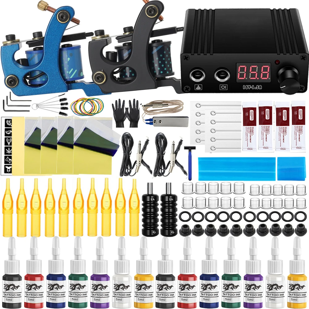 Top Trends: Complete Tattoo Machine Kit 10 Wraps Coil Tattoo Gun Set With Power Supply Needle Ink Pigment Tattoo Tools For Body Art Beginner Shoppable Styles