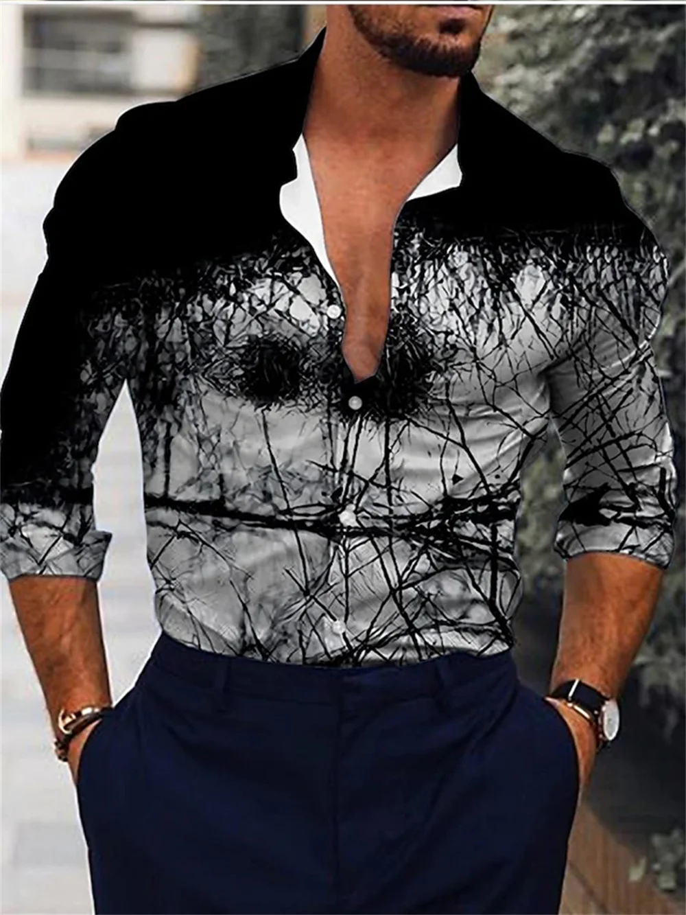 Top Trends: Fashion Men Shirts Single Breasted Shirt Casual Three-Color Print Long Sleeve Tops Men&#039;s Clothing Hawaii Party Cardigan Shoppable Styles