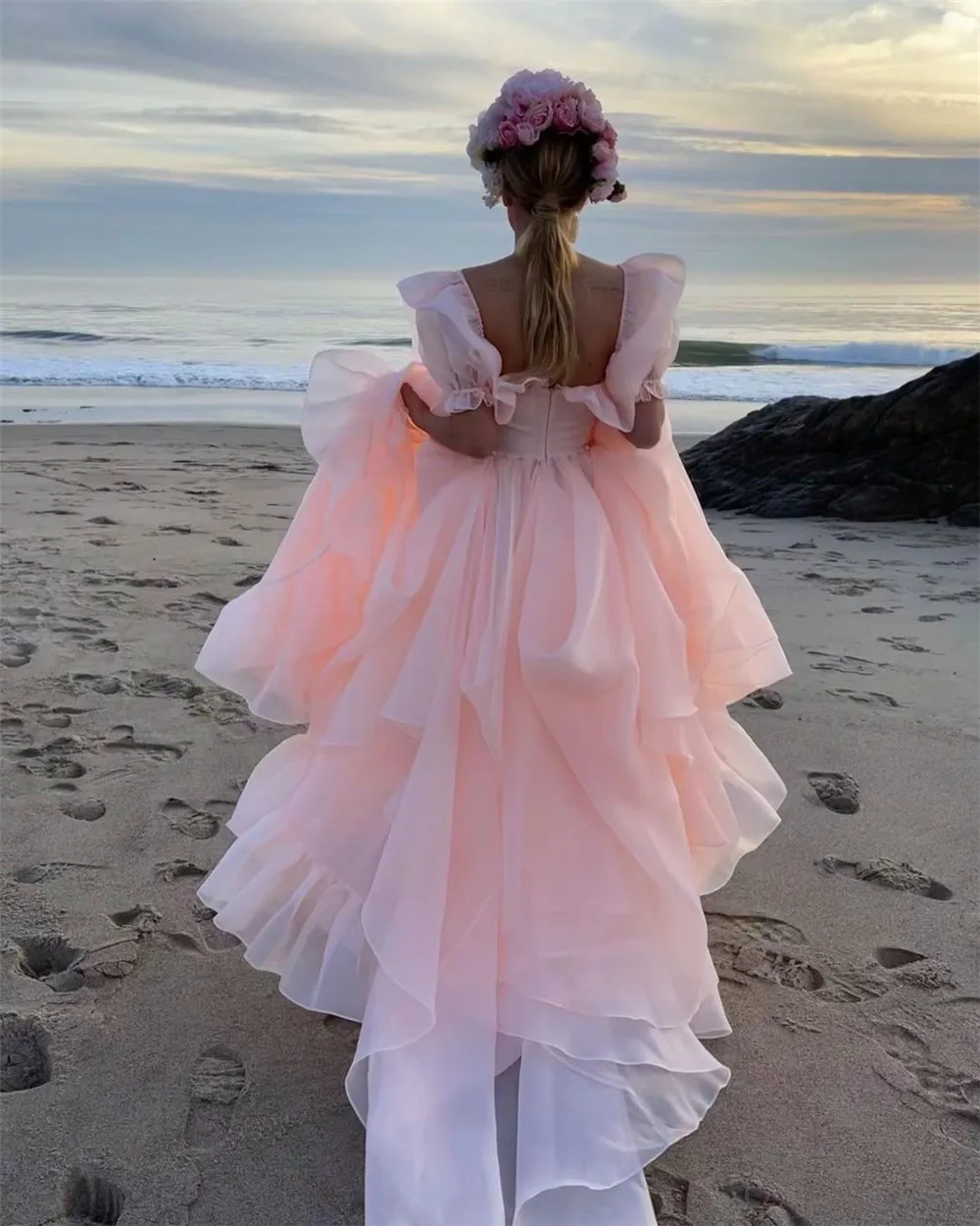 Top Trends: Eeqasn A Line Organza Prom Dresses Short Puff Sleeves Ruffles Prom Party Gowns Slit Princess Formal Women Party Dresses 2022 Shoppable Styles - Image 2