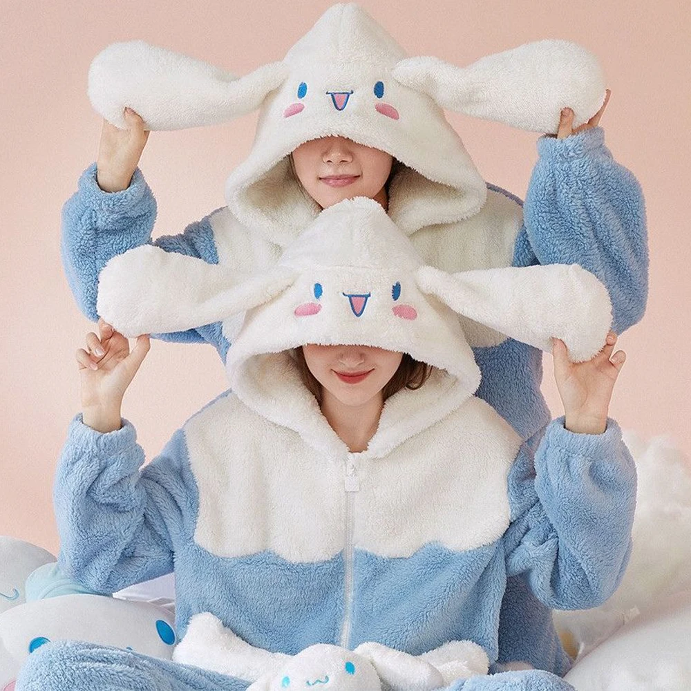 Top Trends: Cinnamoroll Women&#039;s Plush Pajamas Suit Sanrioed Kawaii Autumn Winter Hooded Home Clothes Cute Girl Thickened Cute Cartoon Sweet Shoppable Styles