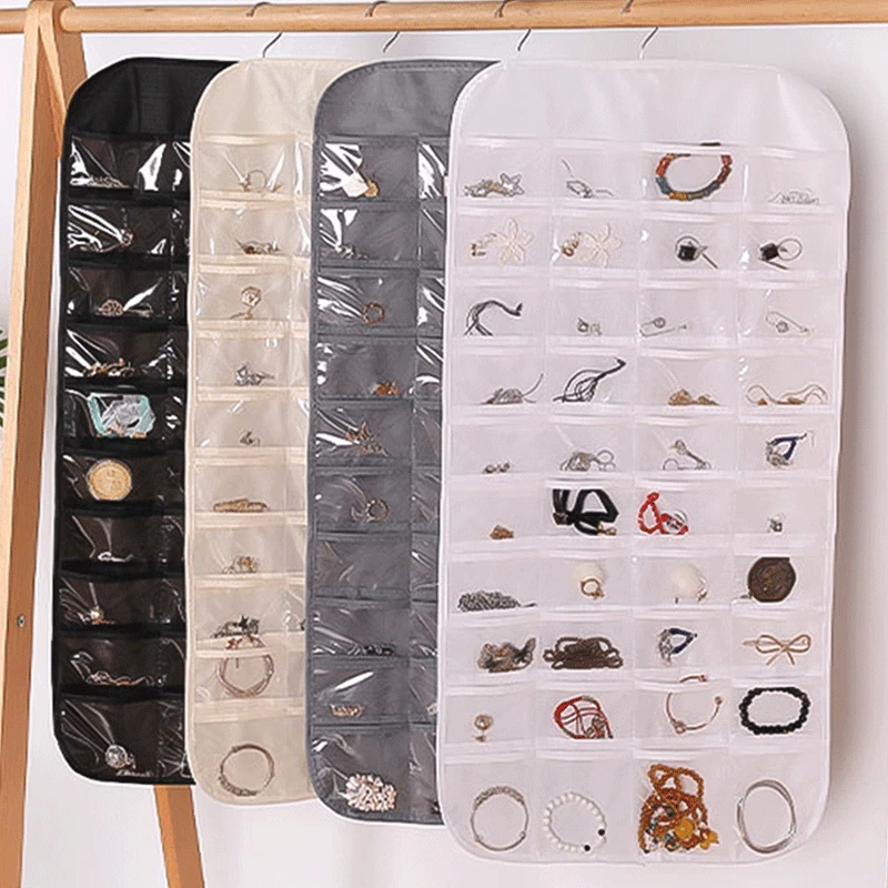 Top Trends: 80 Pockets Double Sided Jewelry Storage Bag Display Closet Organizer Hanging Holder For Dress Earrings Necklace Ring Bracelet Shoppable Styles