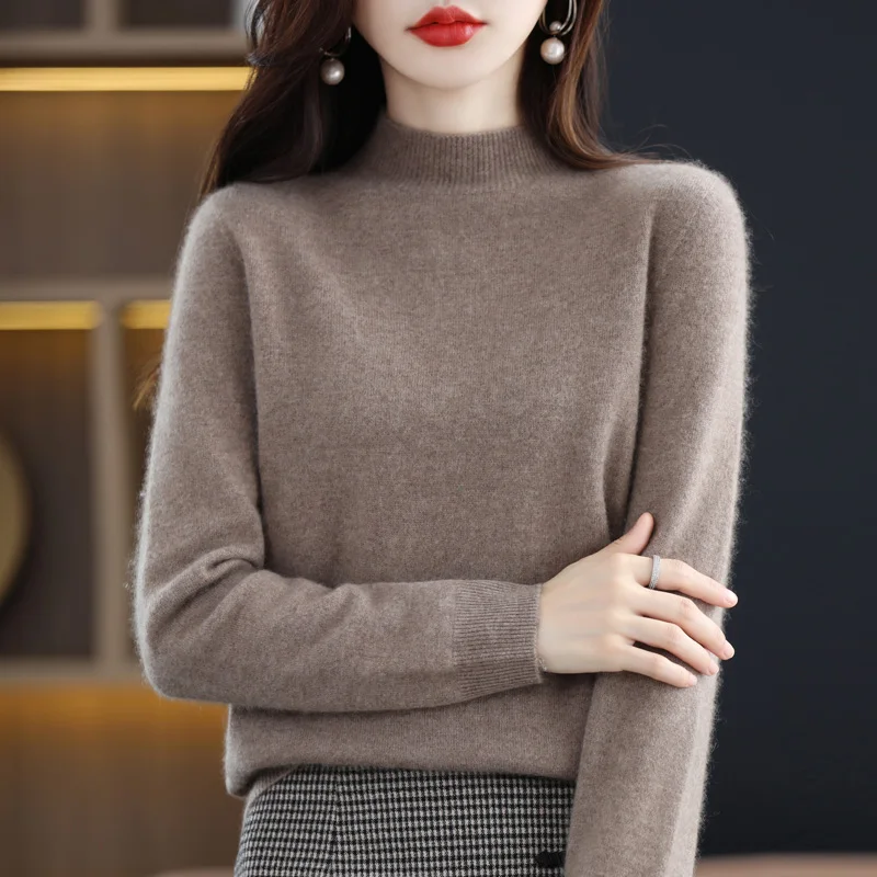 Top Trends: Line Merino Wool Women&#039;s Cashmere Knitted Sweater Half High Collar Long Sleeve Pullover High Quality Elegant Warm And Unique Top Shoppable Styles