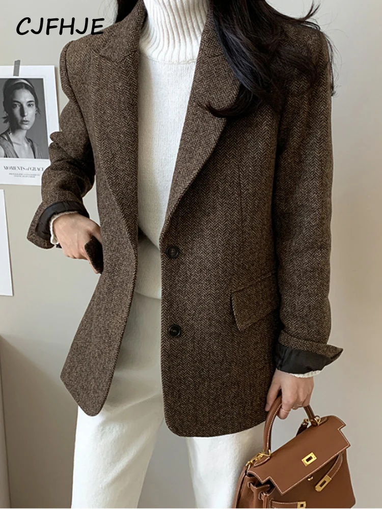 Top Trends: CJFHJE10% Wool Blazer Coat Autumn Winter New Women Elegant Single-Breasted Pocket Office Wear Notched Collar Thick Blazer Coat Shoppable Styles