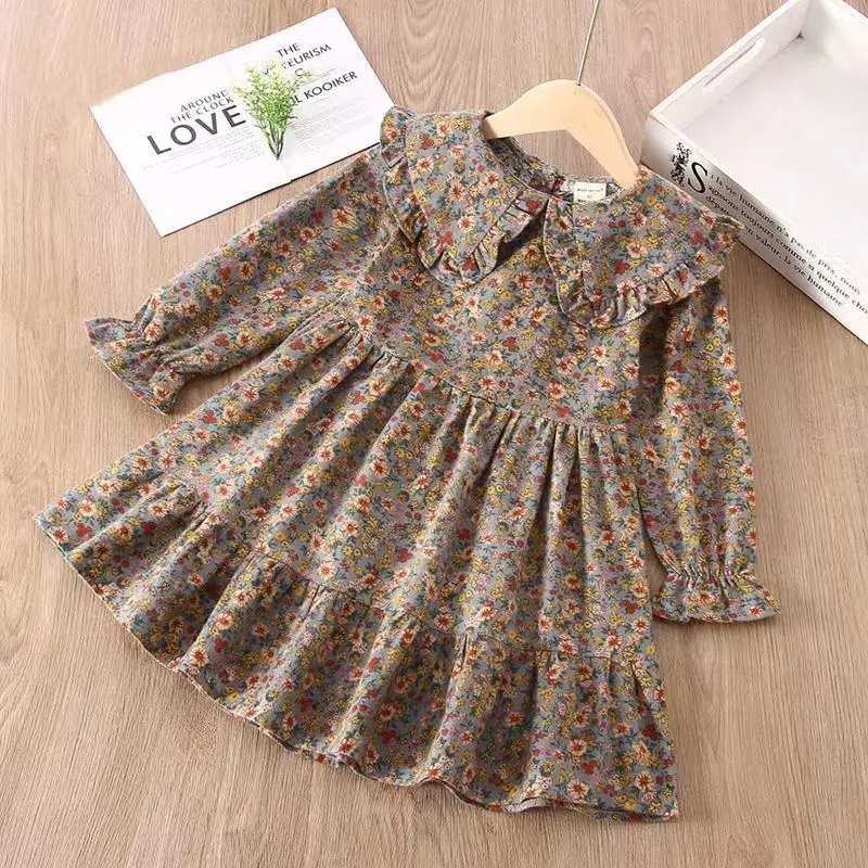 Top Trends: Laura Kors Winter New Arrivals Girls Dresses Long Sleeve Peter Pan Collar Ruffles Floral Cute Sweet Baby Dress Vestidos 18M-7T Shoppable Styles