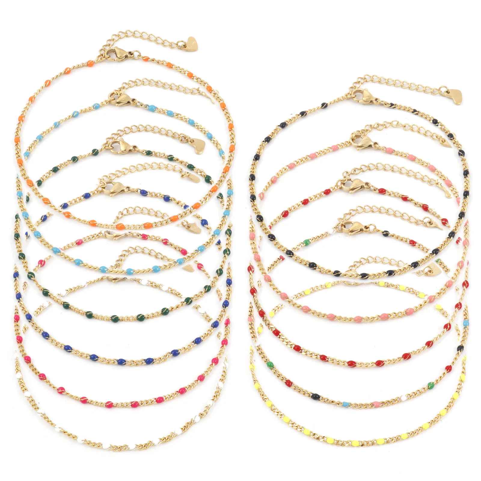 Top Trends: Fashion Stainless Steel Anklet Simple Gold Color Curb Link Chain Multicolor Enamel Bracelets On Foot Summer Women Anklet Jewelry Shoppable Styles