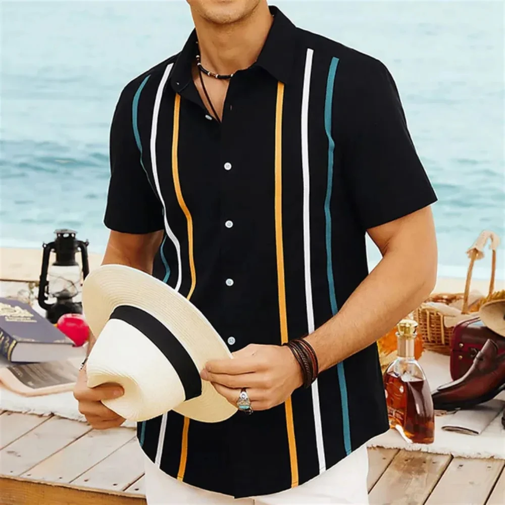 Top Trends: 2024 Hawaiian Stripe Fashion Men Shirt Casual Retro Floral Polo Short Sleeve Social Beach Outsize 3D Print Street Wear Summer Shoppable Styles