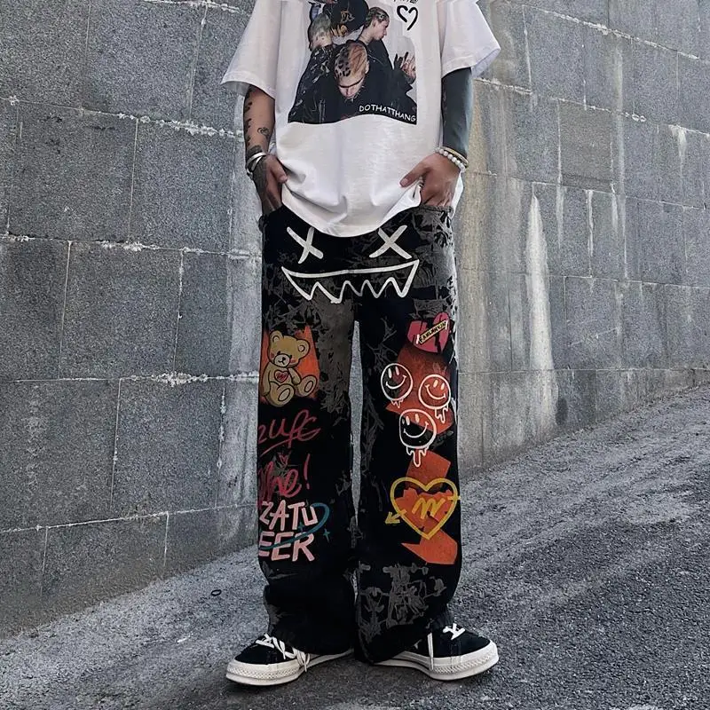 Top Trends: Hip Hop Vintage Graffiti Oversized Pants Spring Autumn High Waist Men Women Streetwear Fashion Loose Casual Wide Leg Trousers Shoppable Styles