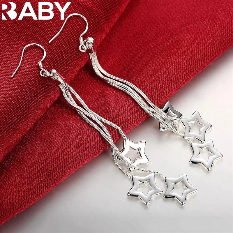 Top Trends: Selling High Quality 925 Sterling Silver Earrings Fashion Jewelry Elegant Woman Tassel Hanging Stars Earrings Christmas Gifts Shoppable Styles