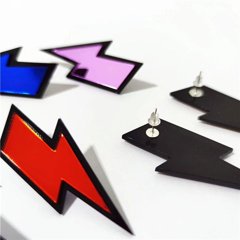 Top Trends: KUGUYS 15 Colors Mirror Glitter Acrylic Lightning Stud Earrings For Women Trendy Geometric HipHop Rock Fashion Accessories Shoppable Styles - Image 2