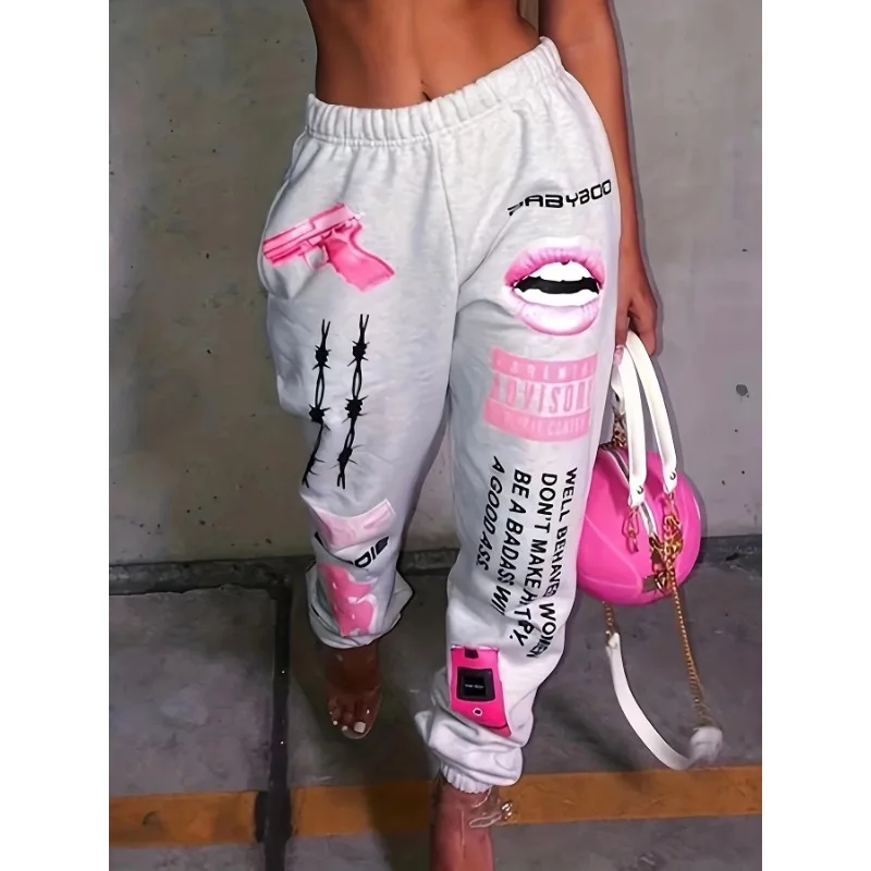 Top Trends: Fashion Printed Sports Casual Harlan Pants For Women 2023 Autumn New Elastic High Waist Mid Strecth Sweatpants Jogger Streetwear Shoppable Styles