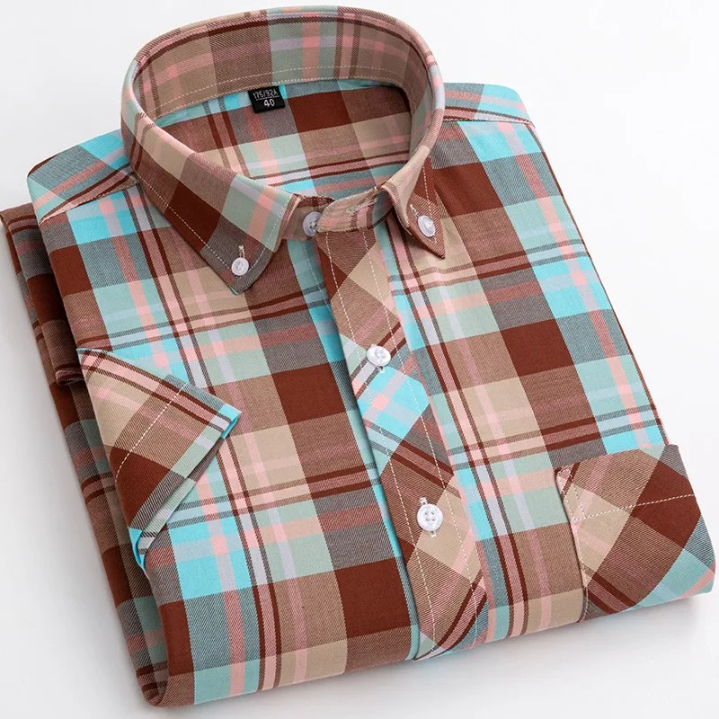 Top Trends: New Fashion Dress Shirts Short Sleeve For Men&#039;s Cotton Button-down Collar Soft Comfortable Young Casual Plaid Shirt And Blouses Shoppable Styles