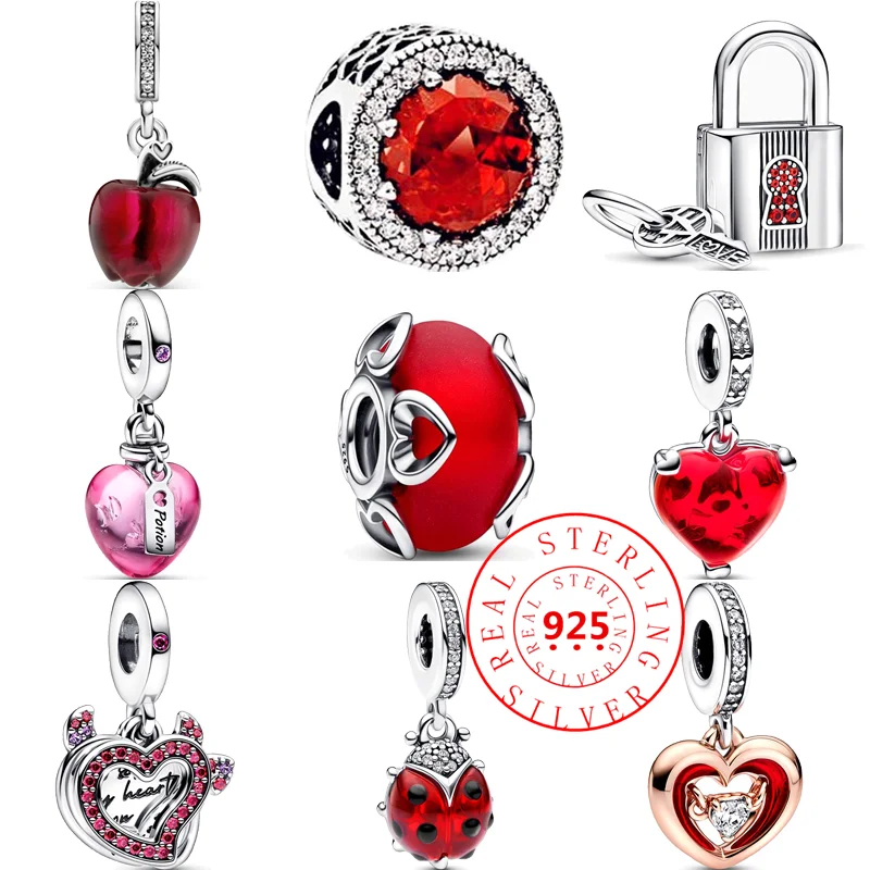 Top Trends: 925 Solid Silver Red Ladybird Radiant Heart Murano Glass Sparkling Dangle Charm Fine Beads Fit Original Pandora Bracelet Jewelry Shoppable Styles