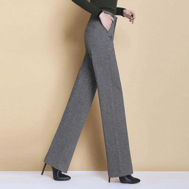 Top Trends: 2023 New Spring And Autumn And Winter Solid Color High Waist Drop Thickened Straight Tube Fashion Trend Woolen Wide Leg Pants Shoppable Styles