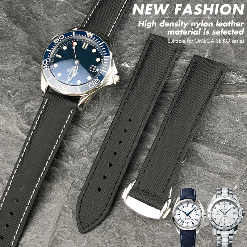 Top Trends: 20mm 22mm Canvas Leather Bottom Watch Band 19mm 21mm Replacement For Omega Seamaster 300 Planet-Ocean Seiko Nylon Strap Hamilton Shoppable Styles