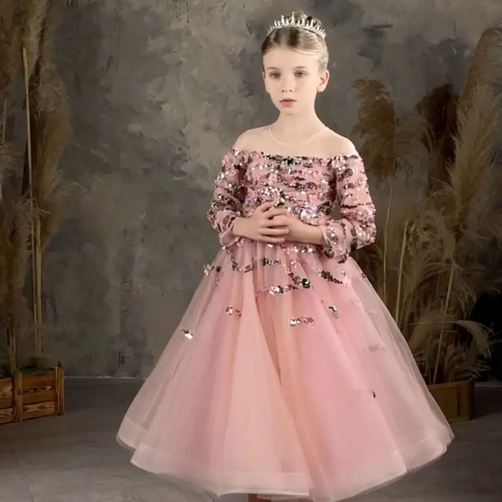 Top Trends: Jill Wish Luxury Coral Flower Girl Dresses Beading Sequined Princess Cute Gown For Kids Wedding Birthday Party Pageant J125 Shoppable Styles