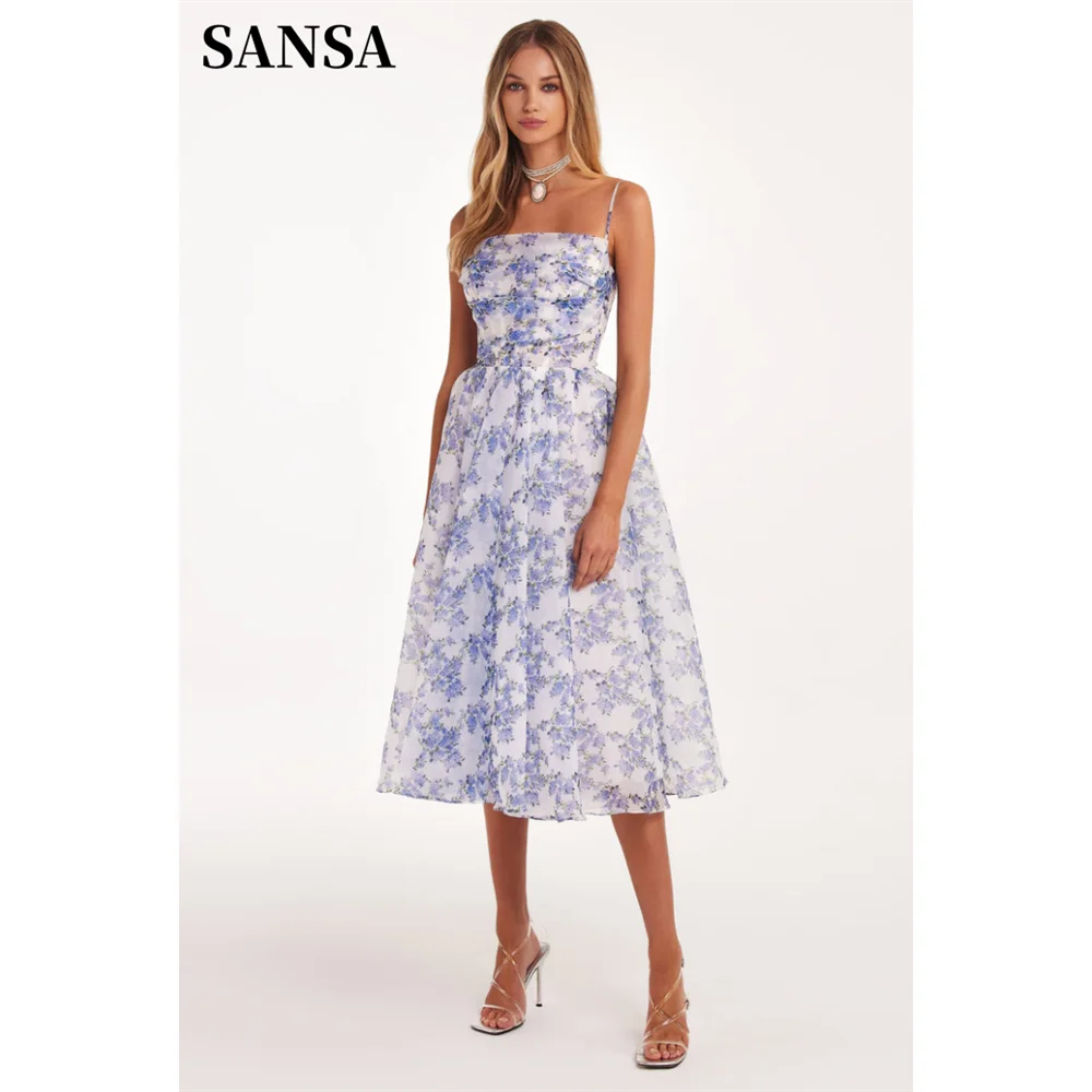 Top Trends: Sansa Boho Blue Knee Lenght Prom Dress Spaghetti Strap A-line Vestidos De Fiesta Sweet Flowers And Plants Evening Dress 2024 Shoppable Styles