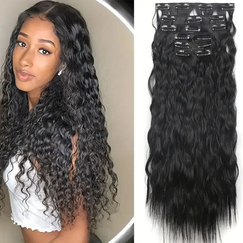 Top Trends: 6-Piece Clip Type16 Clip Synthetic 22Inch Water Wave Hair Extension Piece Long Mermaid Wavy Synthetic Fiber Women's 1B Daily Use Shoppable Styles