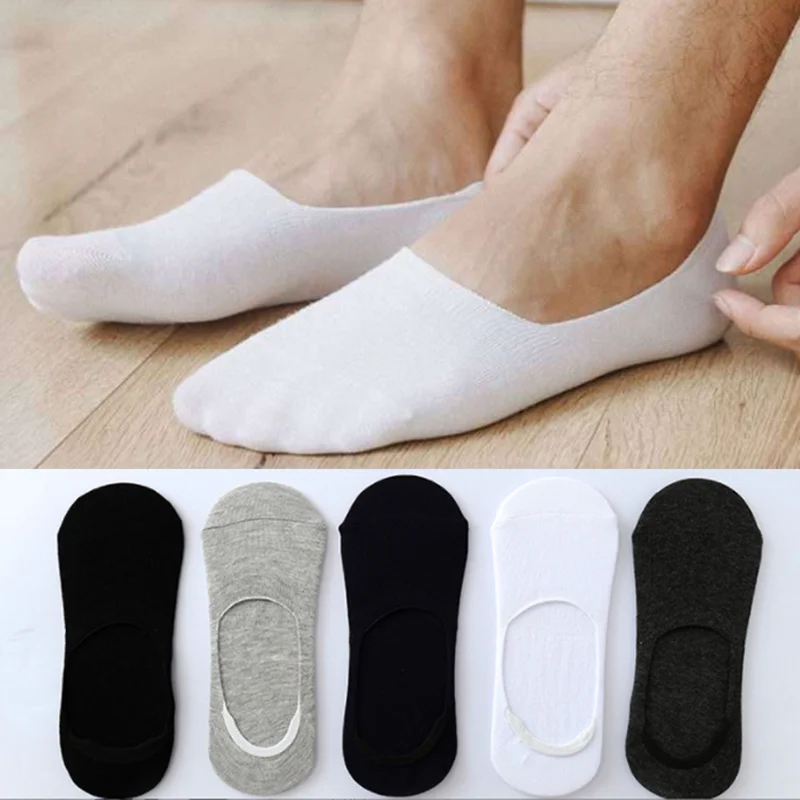 Top Trends: Socks For Men Ankle Cut Short No Show Low Cotton Black White Multipack Non-slip Silicone Summer Breathable Invisible 5pair / Lot Shoppable Styles