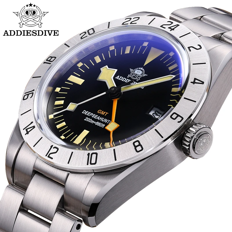 Top Trends: ADDIESDIVE NEW Quartz Watches 39mm Bubble Mirror Glass Black Dial Luminous 20Bar Waterproof Resistant GMT Watch For Men Shoppable Styles