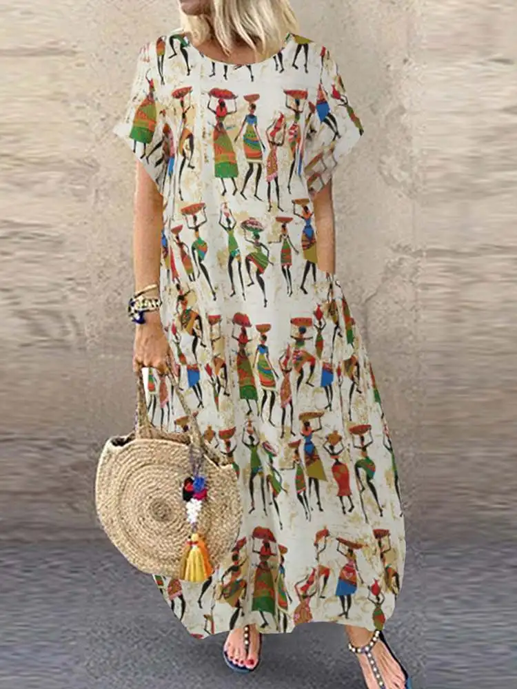 Top Trends: Women&#039;s Summer Sundress ZANZEA Stylish Cartoon Print Maxi Dress Casual Short Sleeve Tunic Vestidos Female O Neck Robe Oversize Shoppable Styles