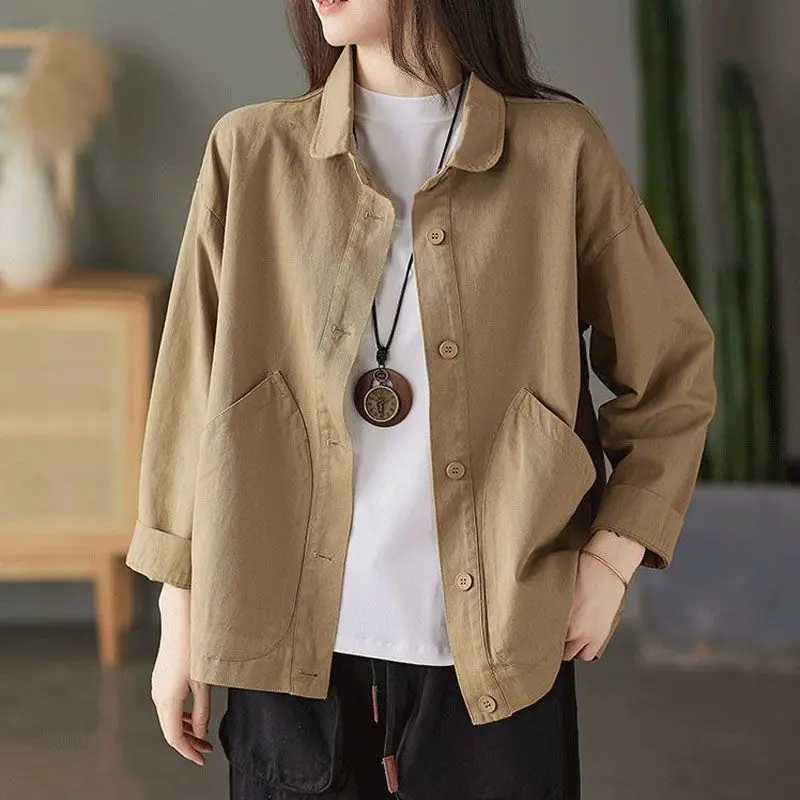 Top Trends: 2023 Spring And Autumn Season Art Retro Simple Twill Cotton Solid Pocket Single Breasted Loose And Versatile Women's Shirt Coat Shoppable Styles