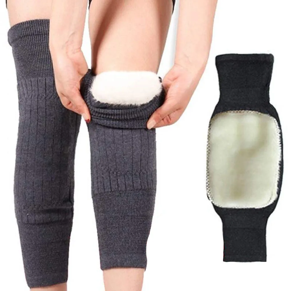 Top Trends: 1 Pair Winter Cashmere Knee Pads Warm Men Women Double Thick Wool Protection Knee Plus Velvet Wind And Cold Protective Gear Gift Shoppable Styles