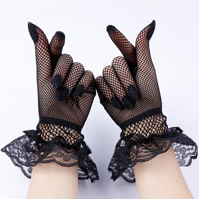 Top Trends: Women Black White Summer Uv-proof Driving Gloves Mesh Fishnet Gloves Lace Mittens Full Finger Girls Lace Fashion Gloves Shoppable Styles