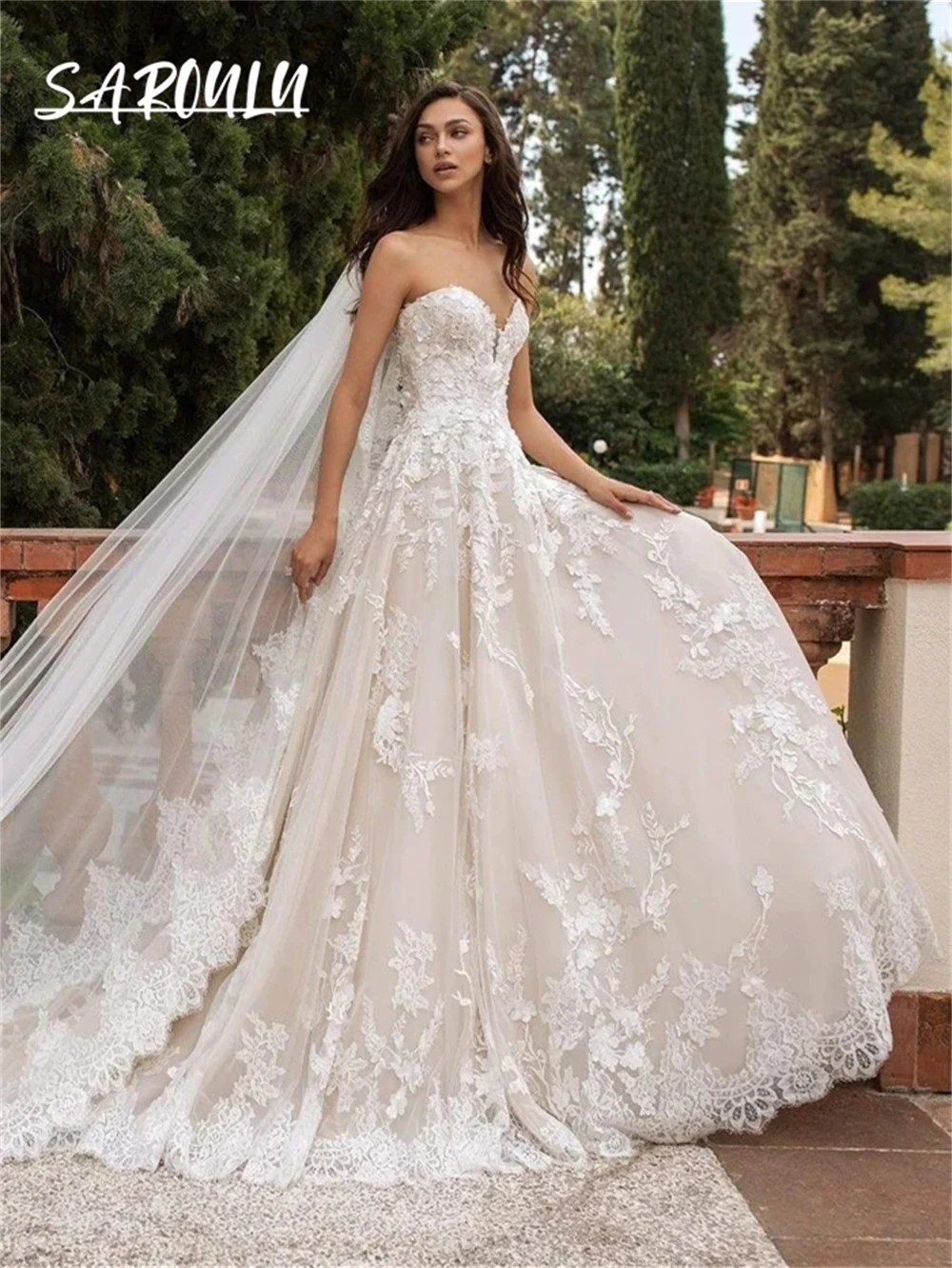 Top Trends: Romantic Tulle A Line Wedding Dresses For Woman Flower Appliqued Bride Dresses Sweetheart Bridal Gown Vestidos De Novia Shoppable Styles