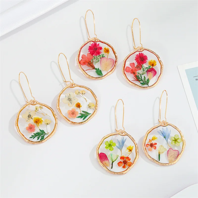 Top Trends: Unique Dried Flower Earrings Women Fashion Colorful Real Floral Earrings Creative Resin Epoxy Immortal Flower Earrings Jewelry Shoppable Styles