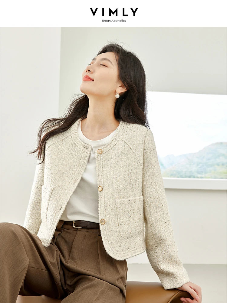 Top Trends: Vimly Sequins Wool Blend Cropped Tweed Jacket Women Elegant Short Coats 2023 Autumn Winter Female Fashion New Outerwear M3892 Shoppable Styles