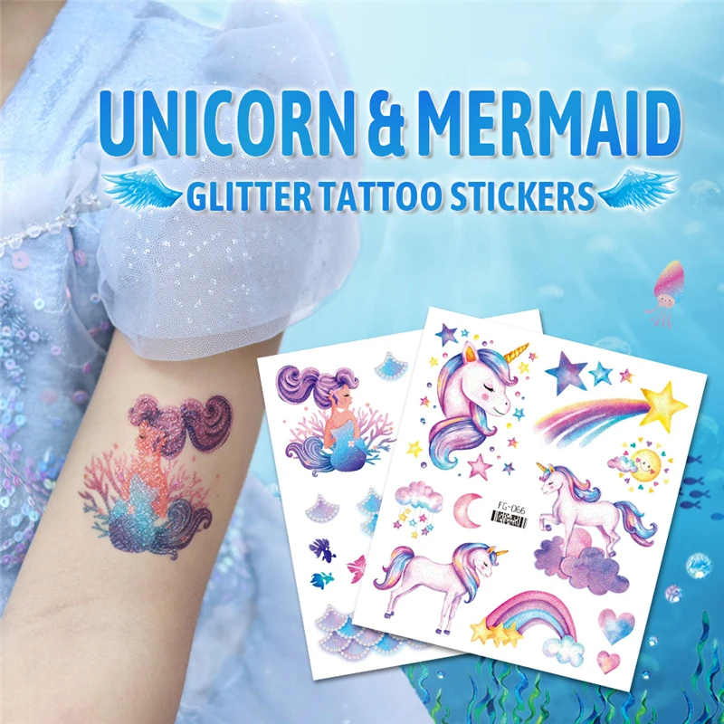 Top Trends: Glitter Mermaid Unicorn Tattoo Sticker Kids Children Temporary Waterproof Face Arm Body Art Fake Tattoos Festival Makeup Shoppable Styles