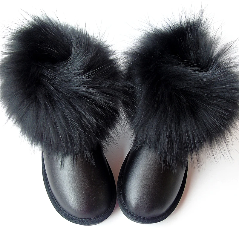 Top Trends: G&Zaco Luxury Natural Black Fox Fur Snow Boots Waterproof Cowskin Boots Ankle Boots Real Fur Genuine Leather Women Flat Shoes Shoppable Styles - Image 5