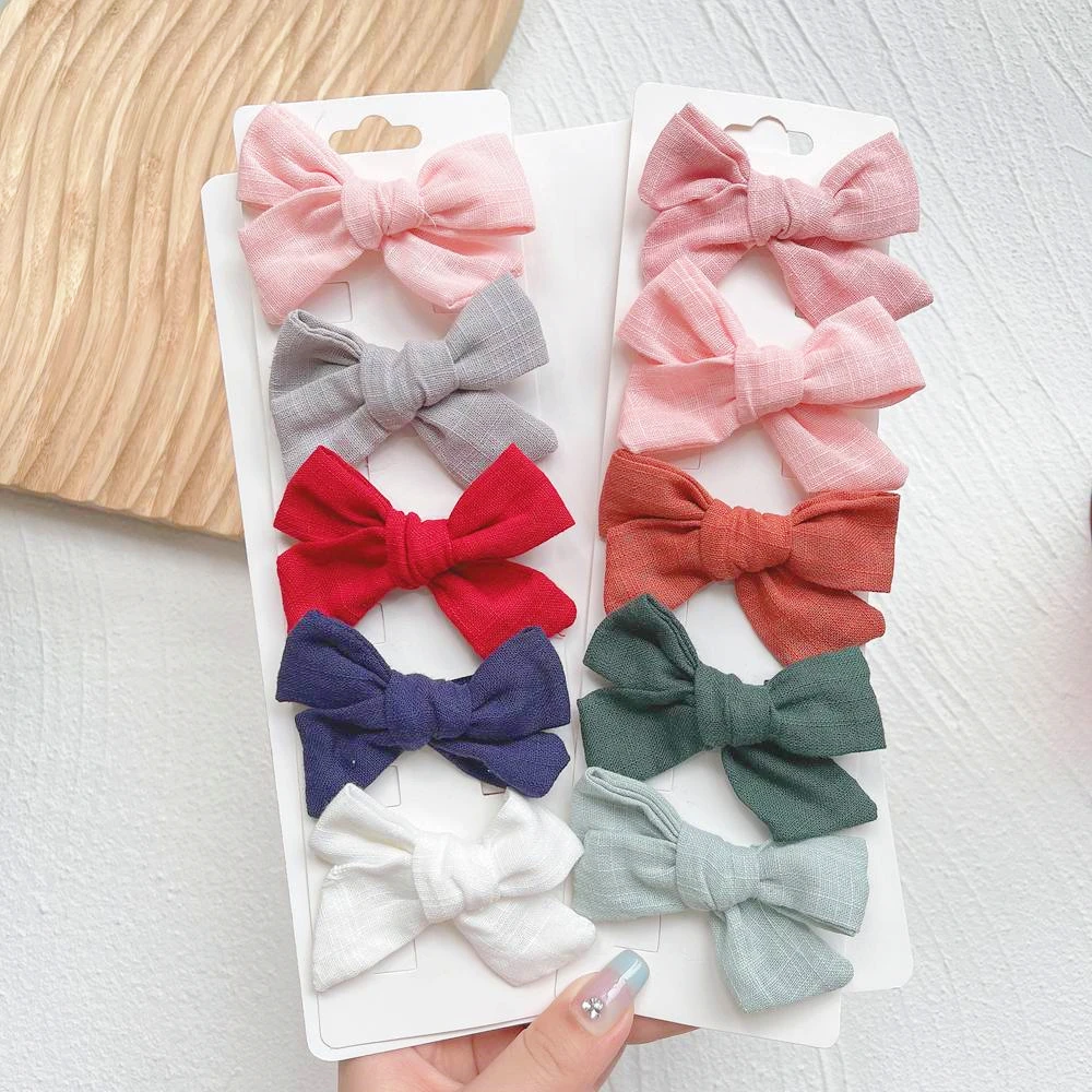 Top Trends: 2Pcs / set Cute Cotton Hair Bows With Clip For Baby Girls BB Hair Clips Boutique Hairpins Barrettes Headwear Kids Hair Acesssories Shoppable Styles