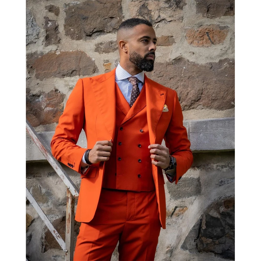 Top Trends: Custom Made Men Suits Dark Orange Groom Suit Peak Lapel Groomsmen 3 Pieces Set Wedding ( Jacket + Pants + Vest ) Shoppable Styles - Image 4