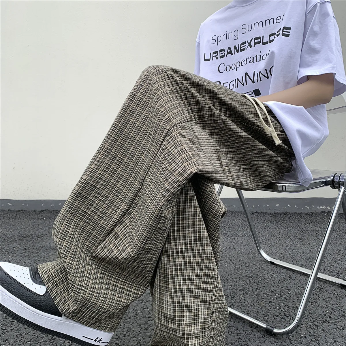 Top Trends: Summer / Autumn Plaid Pants Men Loose Casual Straight Trousers For Male / Female Harajuku Hip-hop Streetwear Wide-leg Mopping Pants Shoppable Styles