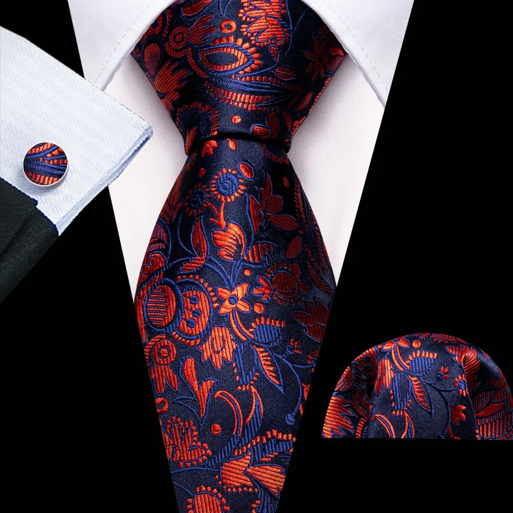 Top Trends: Luxury Ties For Men Blue Red Floral Silk Neck Tie Pocket Square Cufflinks Set Wedding Party Barry·Wang Clip 6534 Shoppable Styles