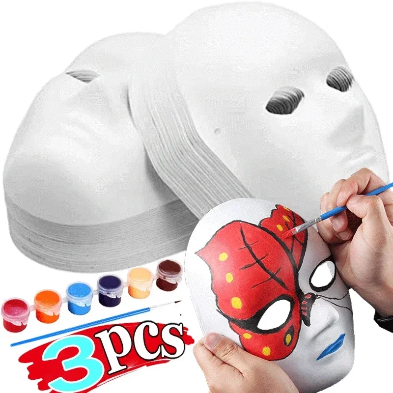 Top Trends: 3PCS DIY Full Face White Masks Halloween Costumes DIY Blank Paper Painting Mask Dance Ghost Cosplay Masque Party Mask Men Wmen Shoppable Styles