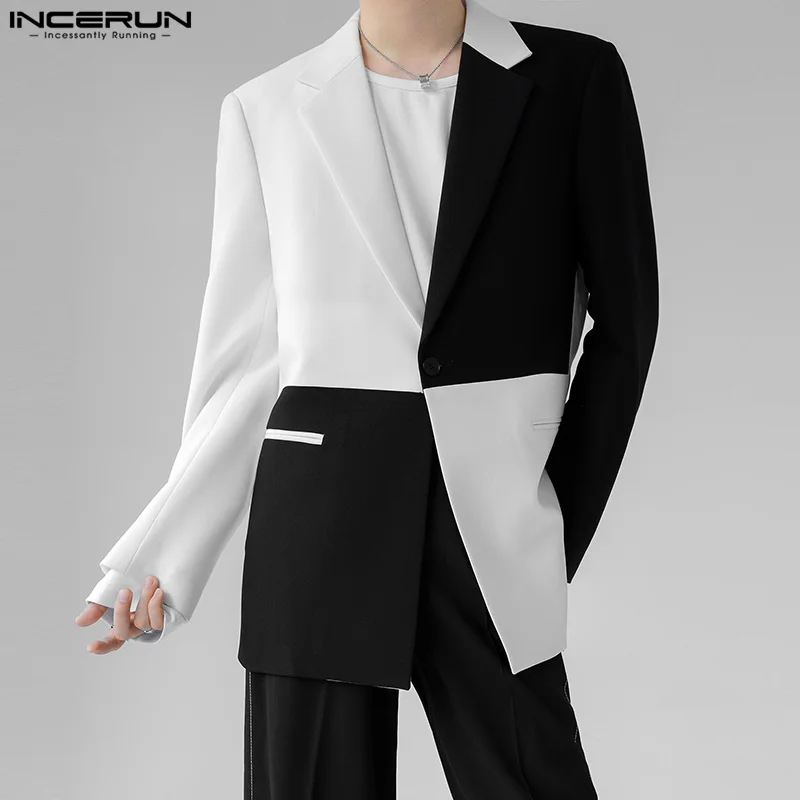 Top Trends: INCERUN Tops 2023 Korean Style New Men&#039;s Black&amp;White Contrasting Suit Casual Fashion Male Drape Design Long Sleeved Blazer S-5XL Shoppable Styles