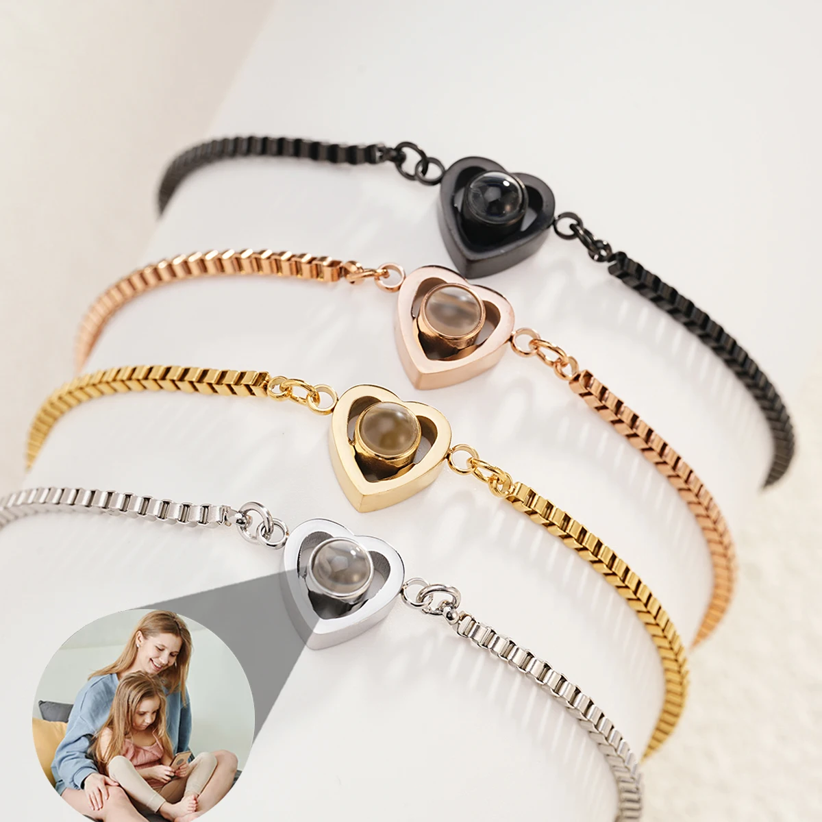 Top Trends: New Stainless Steel Love Projection Bracelet Customized Heart Shaped Photo Adjustable Box Chain Projection Bracelet Women&#039;s Shoppable Styles