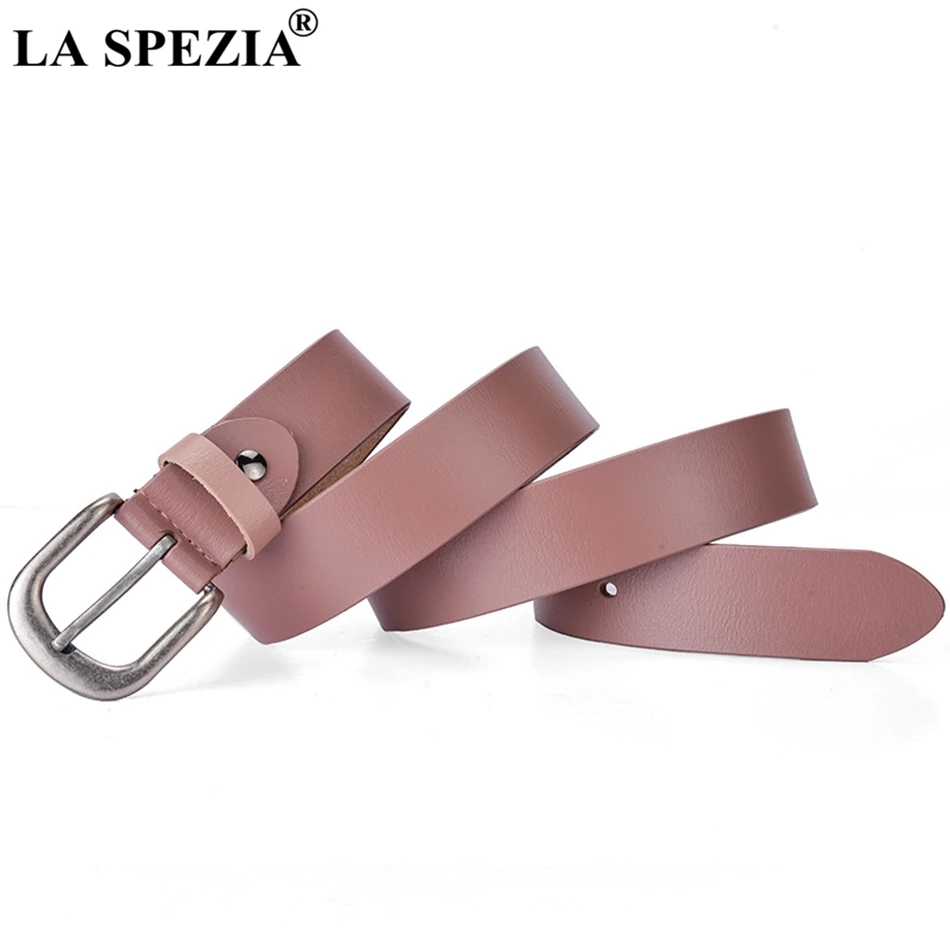 Top Trends: LA SPEZIA Pink Belt Women Genuine Cowskin Leather Solid Belt For Trousers Female Pin Buckle High Quality Ladies Waist Belts 110 Shoppable Styles